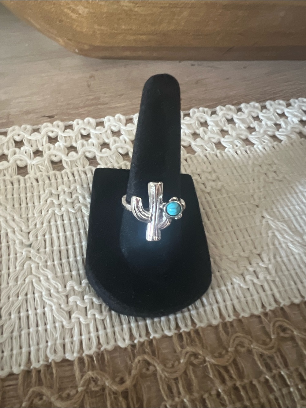 Cactus Silver Ring with Turquoise Accent size 7. 30p1